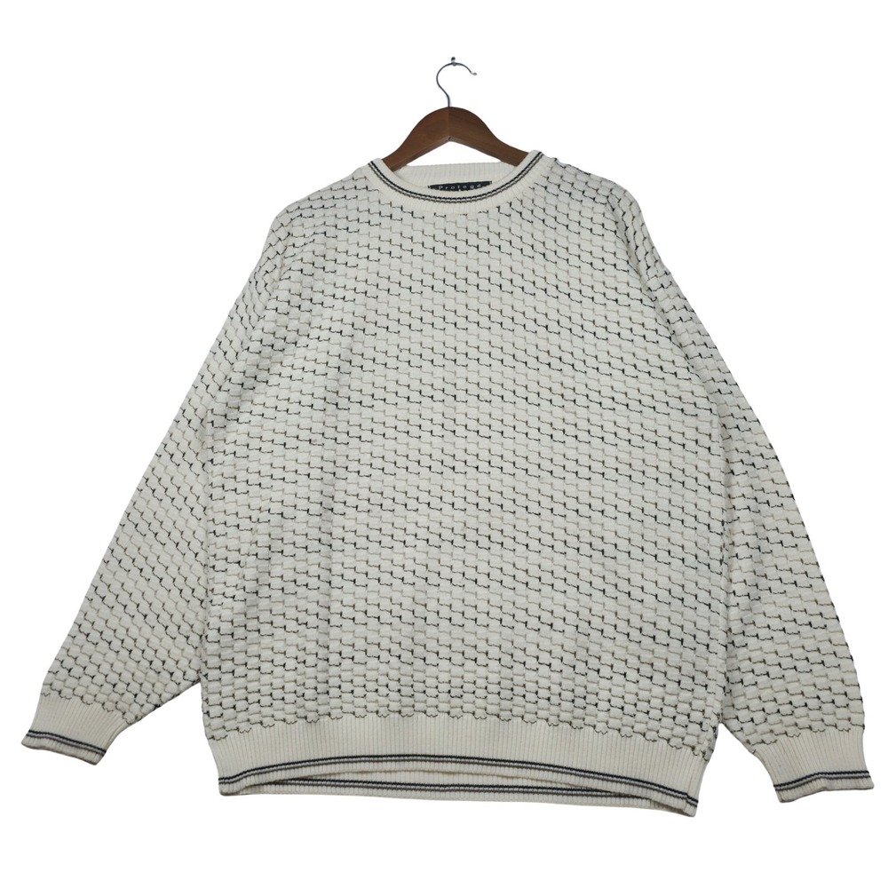 VTG Protege Collection Sweater Large Cream 3D Knit Coogi Style Made‎ in USA 90s